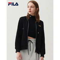 FILA 斐乐官方女士运动外套2021春季新款简约运动茄克连帽外套女 正黑色-BK 170/88A/L