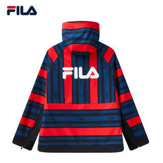 FILA x MIHARA斐乐官方男子梭织连帽外套长袖条纹宽松开衫 红色拼藏青条纹-RD 165/88A/S