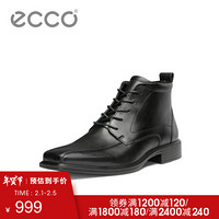 ECCO爱步英伦风商务正装方头皮鞋男士高帮鞋短靴 明斯620234 黑色62023401001 42