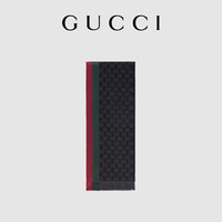 GUCCI古驰饰条纹织带双G提花羊毛围巾