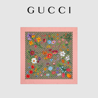 GUCCI古驰GG花卉印花真丝围巾