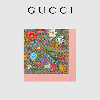 GUCCI古驰GG花卉印花真丝围巾