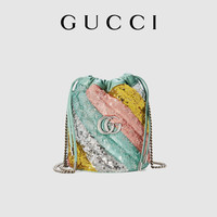 GUCCI古驰GG Marmont系列迷你亮片水桶包