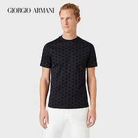 GIORGIO ARMANI/阿玛尼秋冬男士通体植绒LOGO印花短袖T恤