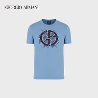 GIORGIO ARMANI/阿玛尼秋冬男士人字纹刺绣LOGO皮马棉T恤