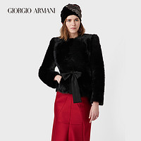 GIORGIO ARMANI/阿玛尼秋冬女士新商务系列厚毛羔羊皮皮带外套