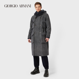 giorgioarmani阿玛尼秋冬男士新商务系列层压连帽长款大衣