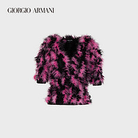 GIORGIO ARMANI/阿玛尼秋冬女士羽毛嵌绒V领七分袖毛衣