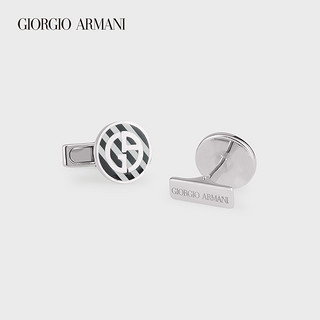 GIORGIO ARMANI/阿玛尼2021早春男士珐琅条纹银LOGO袖扣