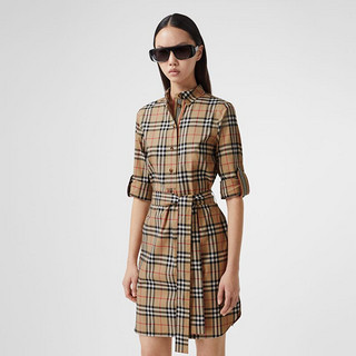 BURBERRY 女装 格纹衬衫式连衣裙 80245851（10、典藏米色）