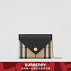 BURBERRY 格纹拼皮革卡片夹含背带 70223421