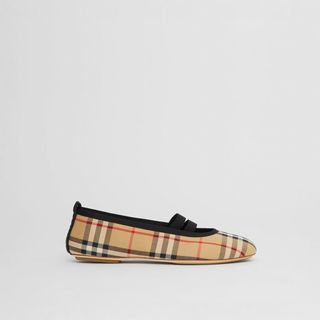 BURBERRY 女鞋 徽标细节格纹棉质芭蕾鞋 80380561