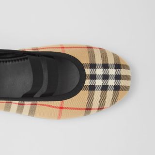 BURBERRY 女鞋 徽标细节格纹棉质芭蕾鞋 80380561