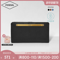 Fossil化石官方正品欧美时尚多卡位手拿钱包牛皮纯色长款钱包