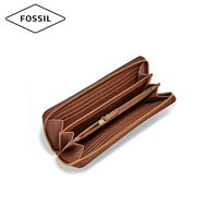 Fossil化石官方正品欧美潮流纯色牛皮多卡位长款手拿包钱包女
