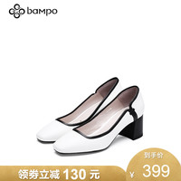 bampo/半坡饰族时尚女鞋2018新款粗跟单鞋女百搭女鞋子复古高跟鞋