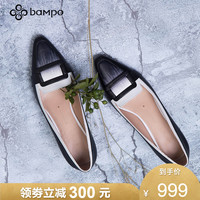 半坡真皮女鞋春季新款牛皮粗跟单鞋女舒适方头通勤浅口高跟鞋女