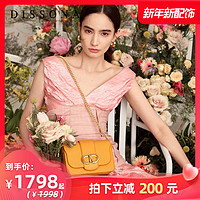 迪桑娜女包欧美时尚潮流方包2020商场新款质感牛皮包包链条斜挎包