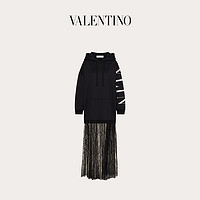 Valentino/华伦天奴女士新品 黑色VLTN 平纹针织蕾丝裙