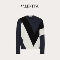 Valentino/华伦天奴男士新品 灰色V字嵌花圆领羊绒针织衫