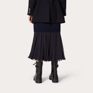 Valentino/华伦天奴女士新品 深蓝色 褶饰雪纺绸半裙