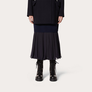 Valentino/华伦天奴女士新品 深蓝色 褶饰雪纺绸半裙