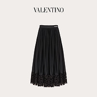 Valentino/华伦天奴女士 黑色平纹针织与蕾丝褶裥半裙