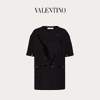 Valentino/华伦天奴女士新品黑色 VLogo Signature 平纹针织T 恤