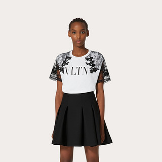 Valentino/华伦天奴女士新品 白色 VLTN 蕾丝平纹针织T恤