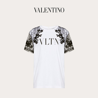 Valentino/华伦天奴女士新品 白色 VLTN 蕾丝平纹针织T恤