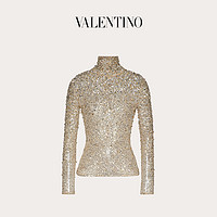 Valentino/华伦天奴女士新品 灰色 亮片装饰弹力薄纱上衣