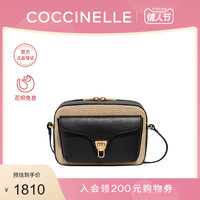 20新品COCCINELLE/可奇奈尔BEAT小号黄麻牛皮单肩斜挎包