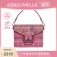 新品COCCINELLE/可奇奈尔AMBRINE斜挎包花卉格纹印花牛皮单肩包