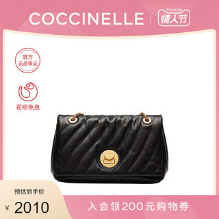 新品COCCINELLE/可奇奈尔LIYA斜挎包女士绗缝条纹纯色牛皮单肩包