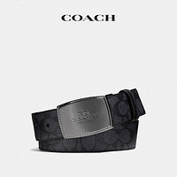 COACH 蔻驰 男士饰片锁缝可裁剪双面经典标志皮带 碳灰色/黑色