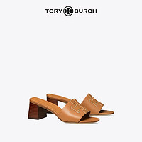 TORY BURCH 汤丽柏琦 55MM牛皮双T Logo粗跟高跟鞋拖鞋女鞋 66261