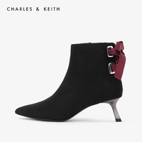 CHARLES&KEITH秋冬女靴CK1-90360295绒面及踝细高跟短靴女