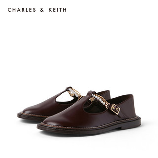 CHARLES&KEITH秋冬女鞋CK1-70900234女金属链饰珍珠玛丽珍鞋