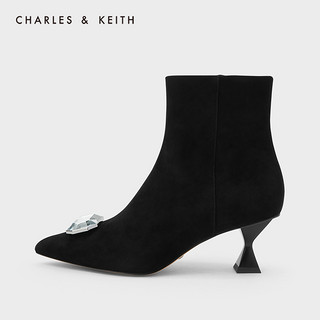 CHARLES&KEITH2020冬季新品SL1-90280040-A女士半宝石饰高跟短靴