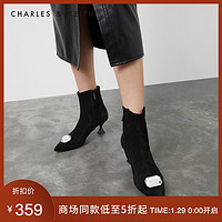 CHARLES&KEITH2020冬季新品SL1-90280040-A女士半宝石饰高跟短靴