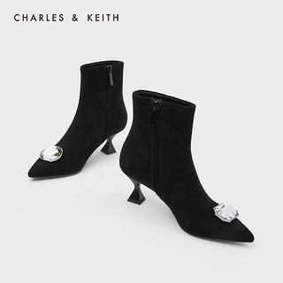 CHARLES&KEITH2020冬季新品SL1-90280040-A女士半宝石饰高跟短靴