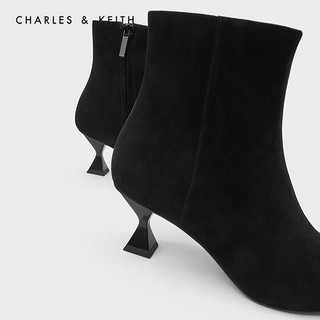 CHARLES&KEITH2020冬季新品SL1-90280040-A女士半宝石饰高跟短靴