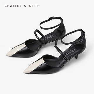 CHARLES&KEITH低帮鞋SL1-61720015拼接鞋面饰女士尖头高跟鞋