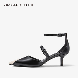 CHARLES&KEITH低帮鞋SL1-61720015拼接鞋面饰女士尖头高跟鞋