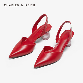 CHARLES&KEITH女鞋CK1-60580155爱心后跟尖头高跟鞋婚鞋（37、Red红色）