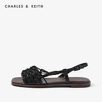 CHARLES&KEITH女鞋CK1-70380783编织鞋面平跟露趾凉鞋（35、Black黑色）