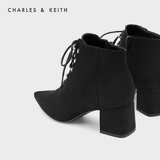 CHARLES&KEITH秋冬女靴CK1-91680063女高跟短靴（41、Black黑色）