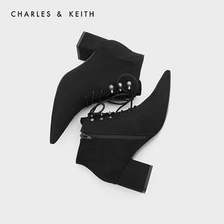 CHARLES&KEITH秋冬女靴CK1-91680063女高跟短靴（35、Black黑色）