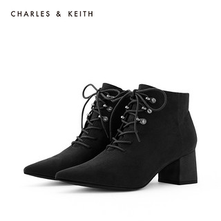 CHARLES&KEITH秋冬女靴CK1-91680063女高跟短靴（40、White白色）