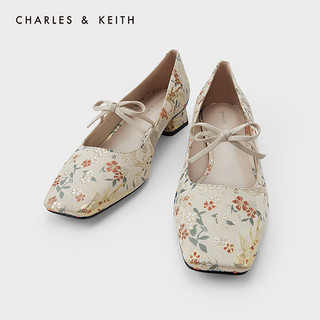 CHARLES&KEITH2021春新品CK1-60580199-1刺绣单鞋女（40、Cream奶白色）